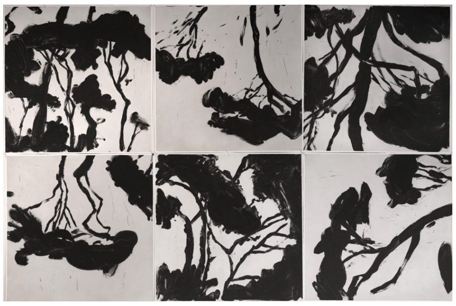 La fresque, gravure au carborundum, polyptyque de 140×210 cm composé de 6 panneaux de 70×70 cm