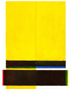 Albert Ayme, 1920-2012, Triple suite en jaune, suite n°1 variation 1pigments purs sur toile libre, 1981.